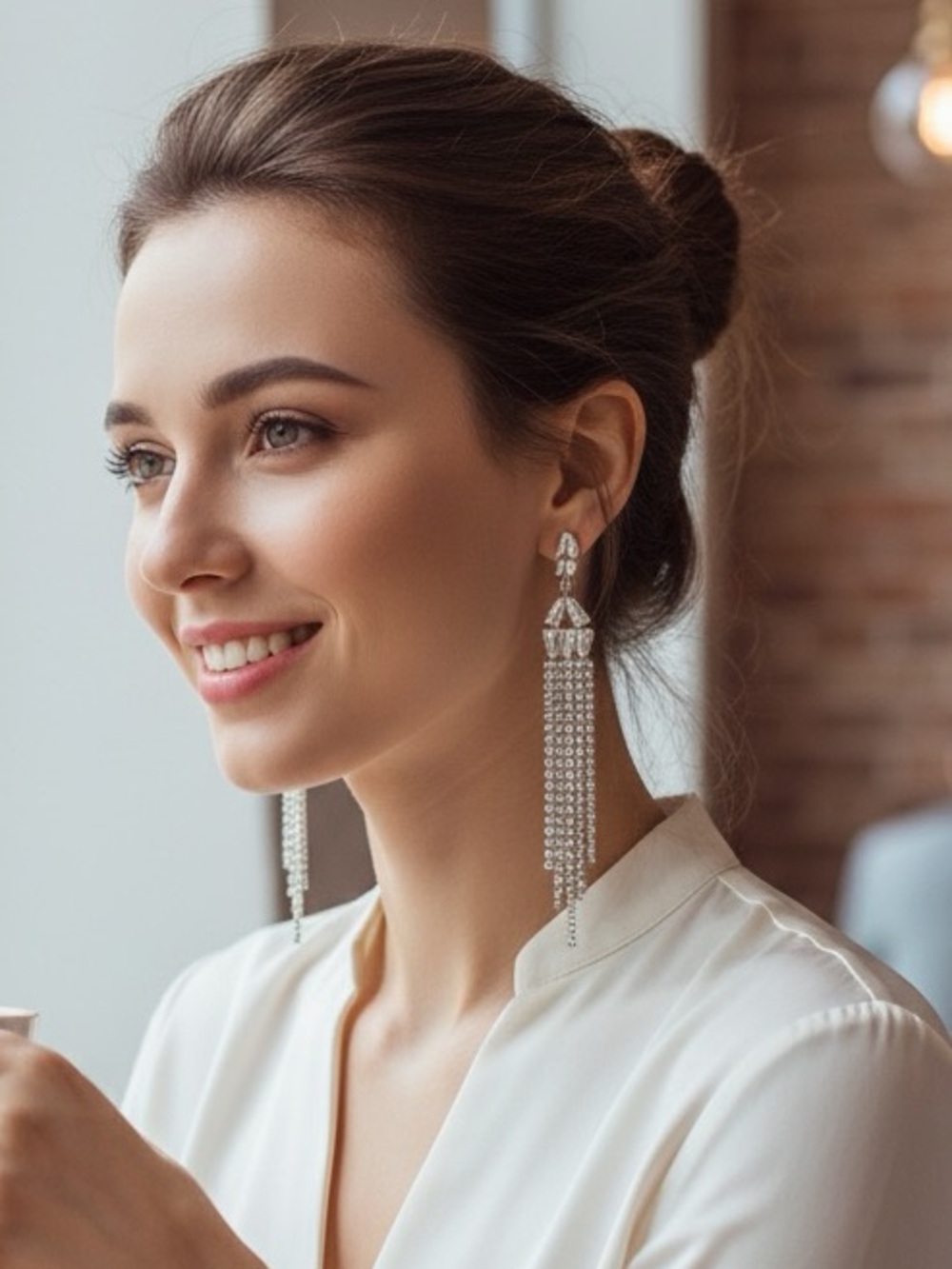 Silver rhinestone Tassel Drop Earrings NWT